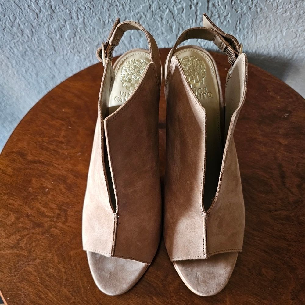 Vince Camuto Tan Open-Toe Heels